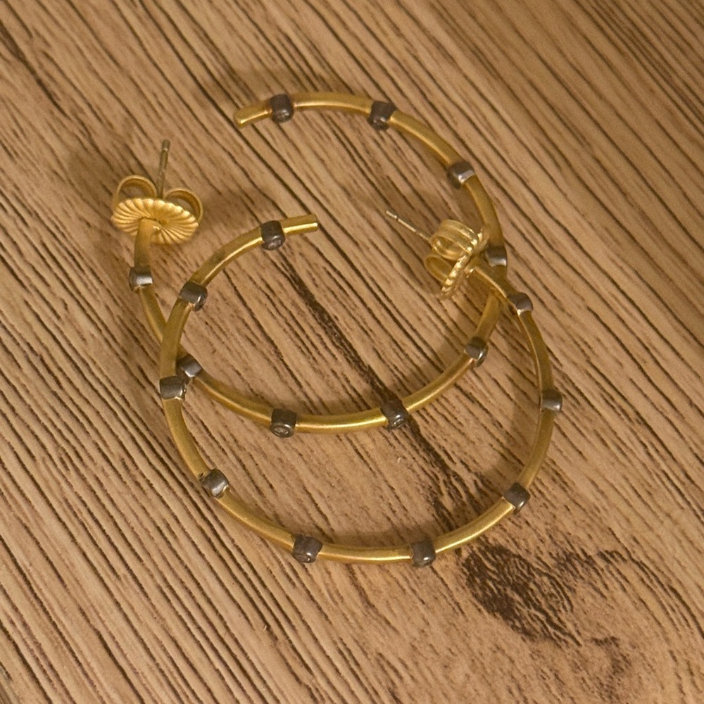 Freida Rothman 925 Gold and Black Hoop Earrings - Picture 3 of 5